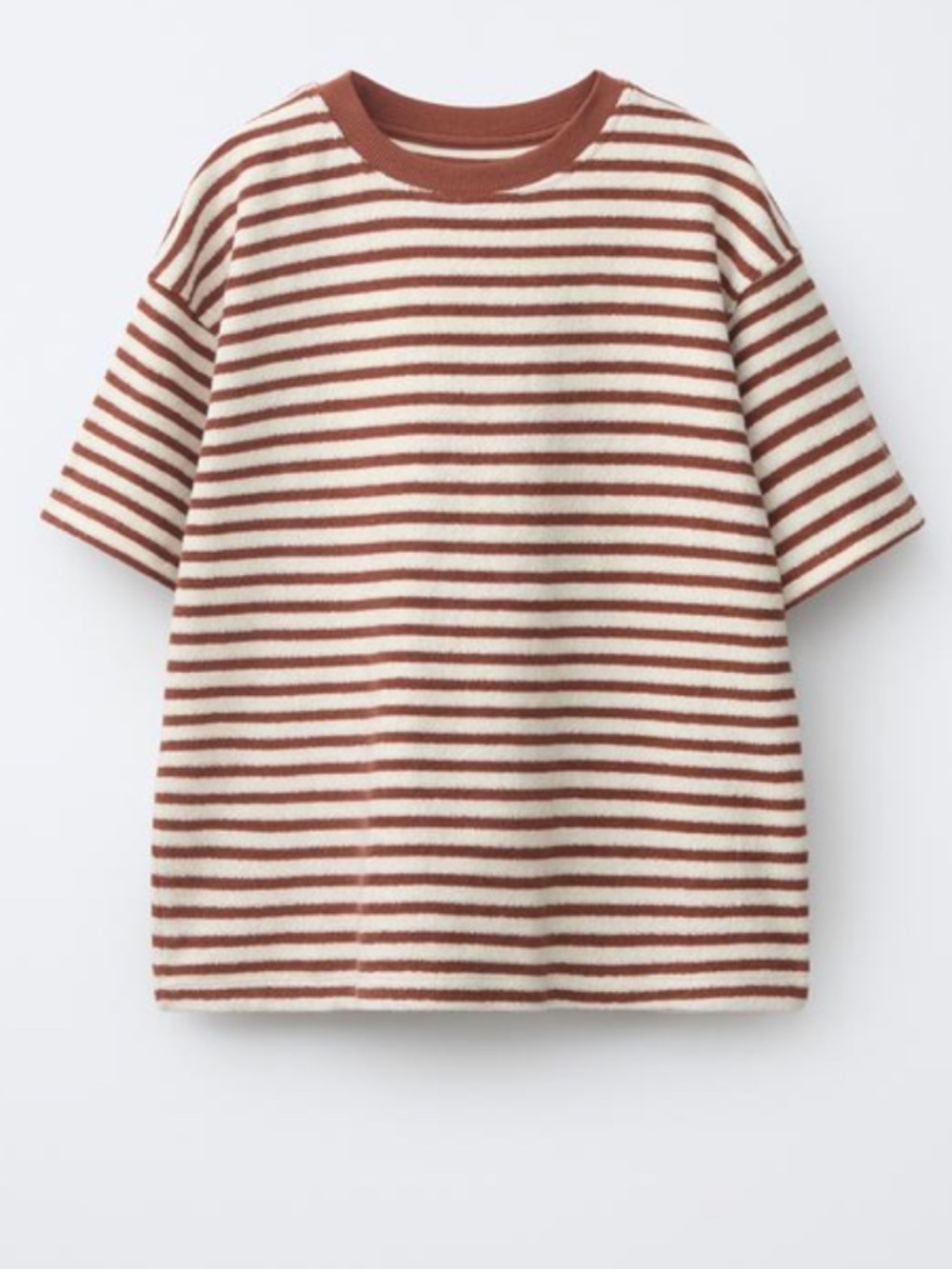 Zara Towel Effect Striped T-Shirt & Bermuda Set. Size 8-9. Color Burgundy/cream - Picture 3 of 10